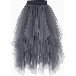 Tulle Dark Grey for Women High Waist Elastic Midi Skirt Mesh Tutu Skirt